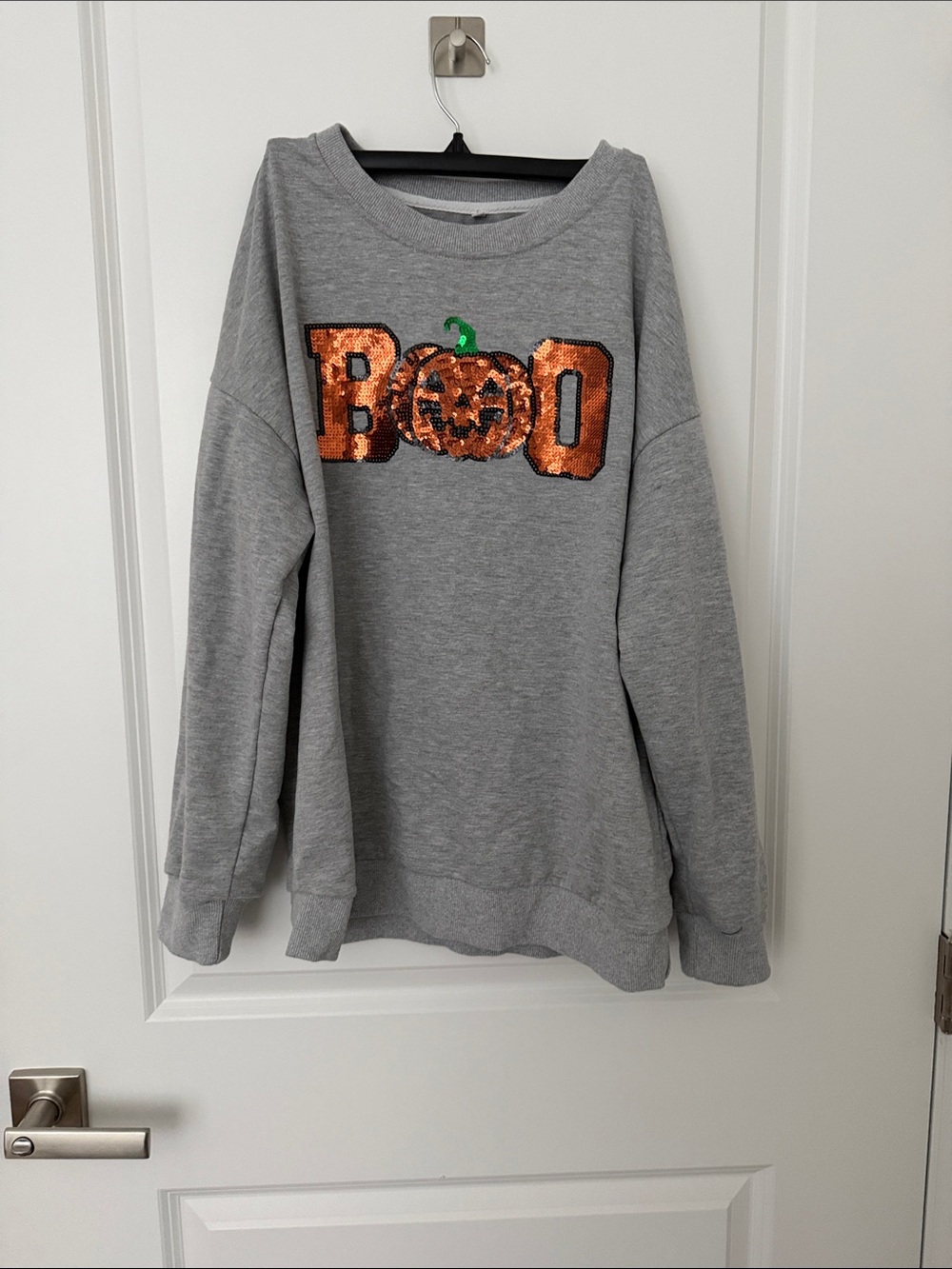 Woman’s Gray Halloween Sequin 'BOO' Sweatshirt